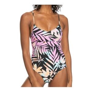 ROXY Active One Piece Swimsuit in Anthracite Zebra Jungle NWT